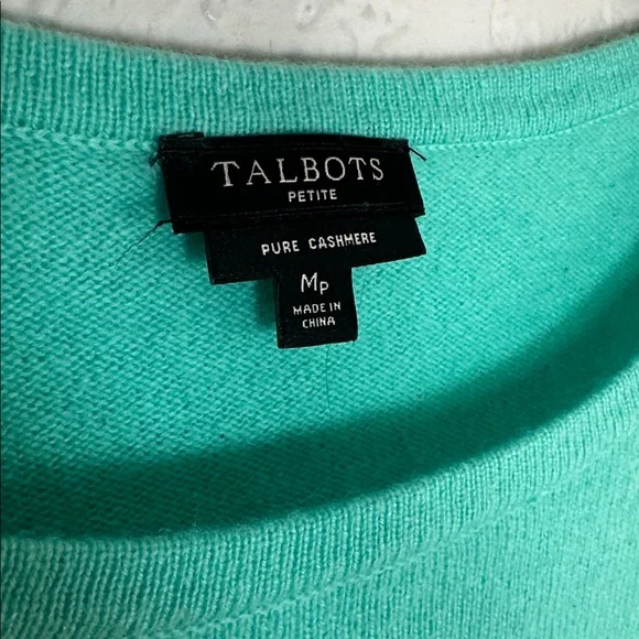 NEW Talbots Aqua Blue 100% Pure Cashmere Sweater Buttons Crew Neck Luxury Soft - Picture 5 of 7